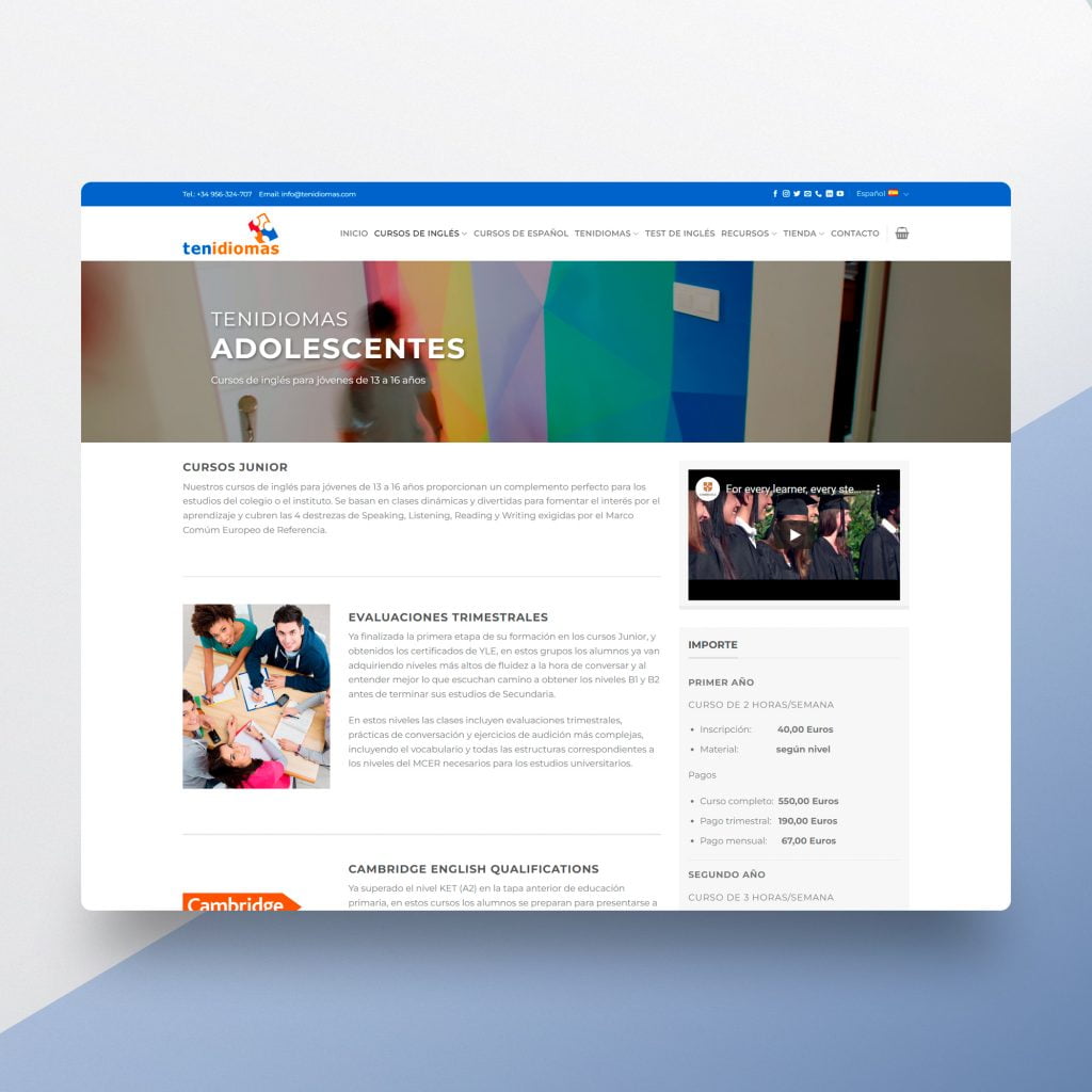 Desarrollo Web y Tienda Online Tenidiomas – Creaktiva