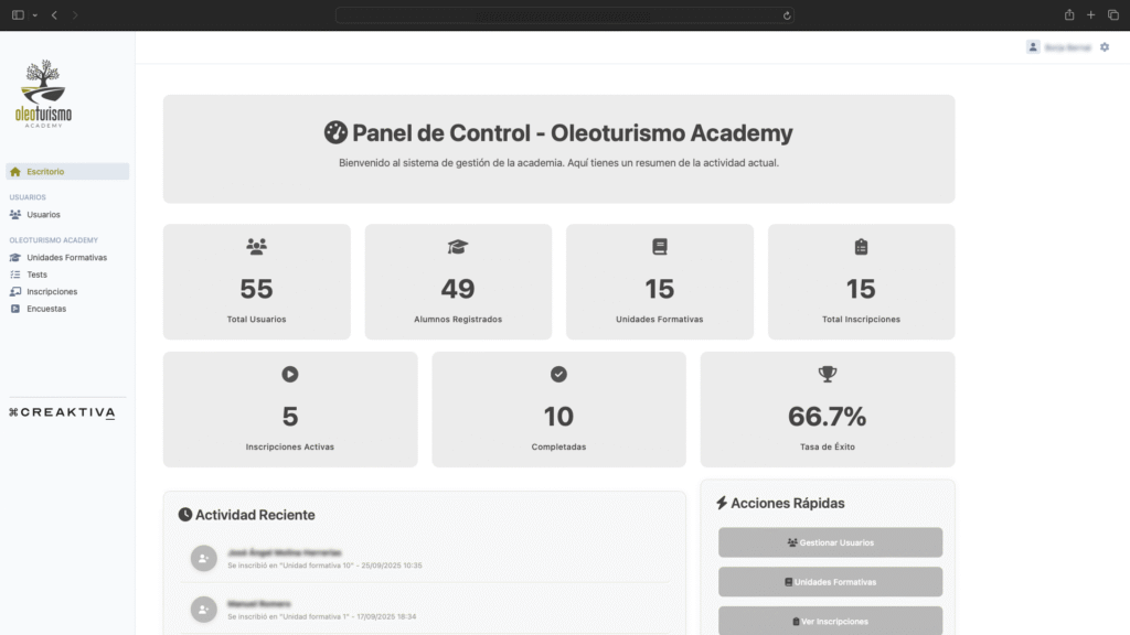 Oleoturismo España y Academy: soluciones digitales Creaktiva
