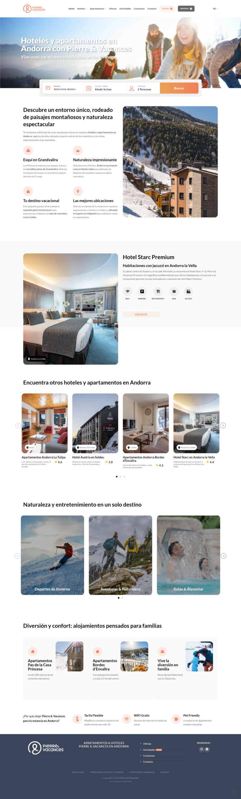 Desarrollo web Hoteles y Apartamentos en Andorra Pierre & Vacances - Creaktiva
