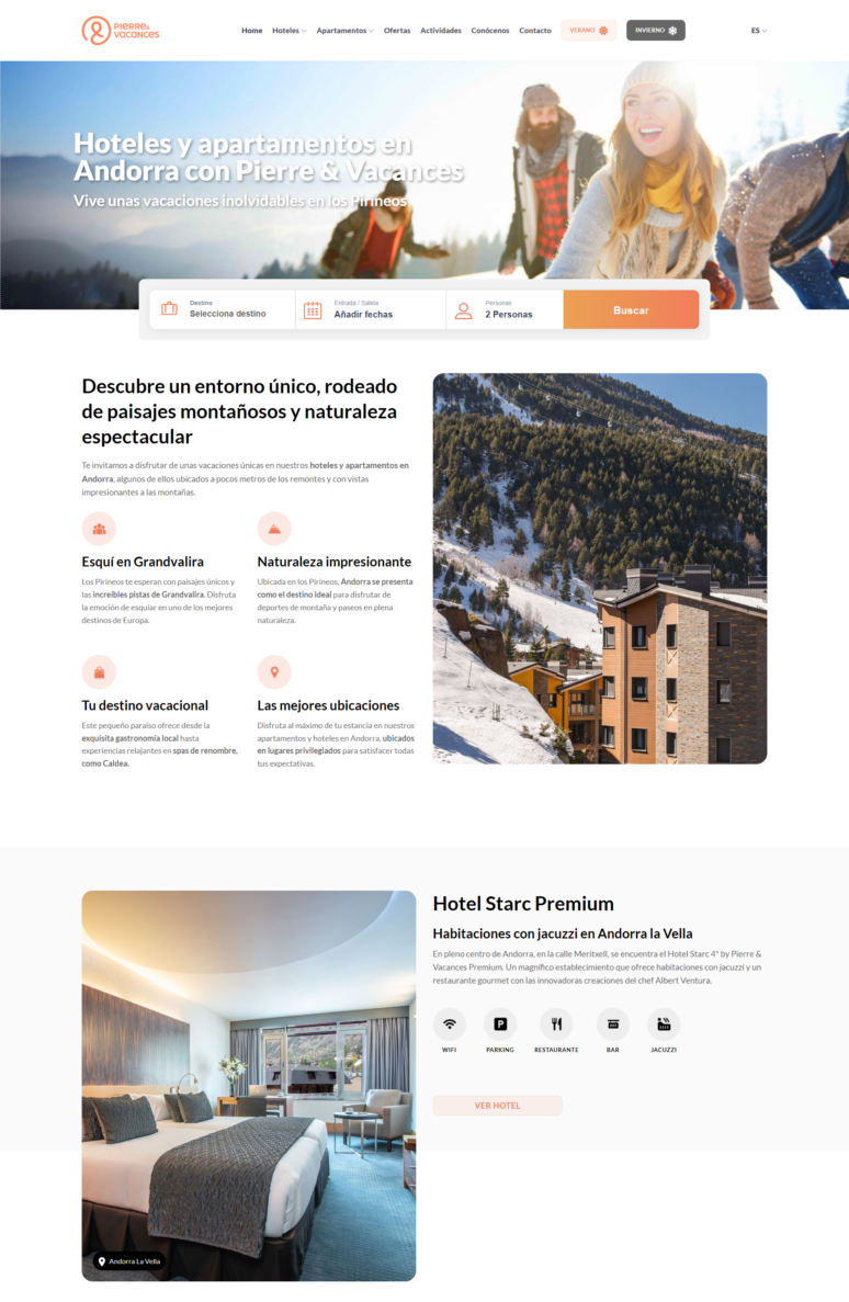 Desarrollo web Hoteles y Apartamentos en Andorra Pierre & Vacances - Creaktiva